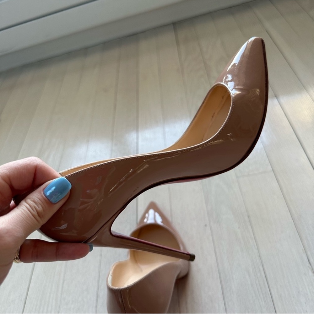 Christian Louboutin Pigalle Follies Patent Leather Pumps 37.5 Beige - Picture 6 of 9